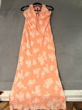 wild fable - Peach Floral Tie-Halter Maxi Dress